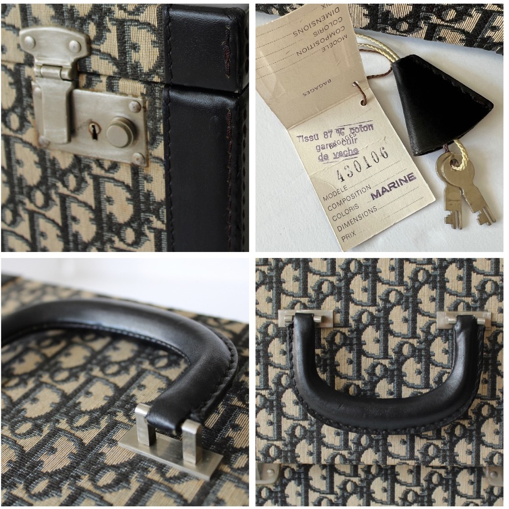 1970s Christian Dior Vanity Train Case Iconic Oblique Canvas with Keys & Tag - Picture 15 of 16